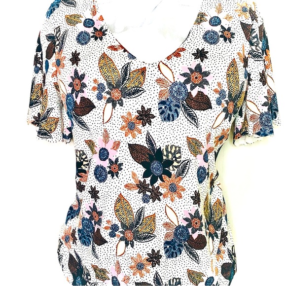 LOFT NEW Flutter Sleeve Floral Botanical Stretch Pullover Sweater VNeck S/S - Picture 1 of 6